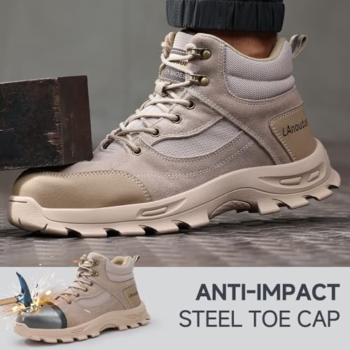 Image of Steel Toe Boots for Men Lightweight Work Boots for Men High Top Safety Boot with Kevlar Puncture-Resistant Midsole Comfortable Industrial Work Shoes Splash-Proof Botas De Trabajo para Hombre