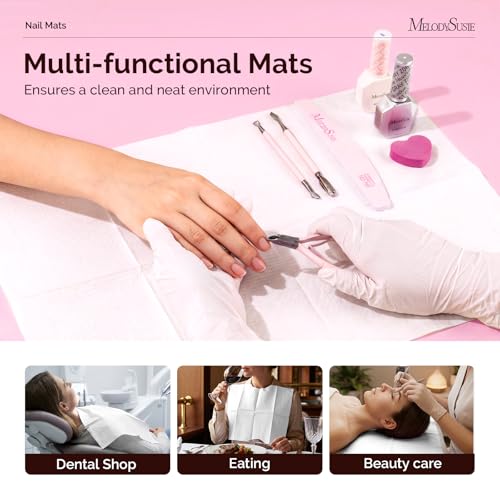Image of MelodySusie Disposable Nail Mats, 50Pcs 3-Ply Absorbent Nail Art Table Pads with PE Backing, 18 inch x 13 inch Nail Desk Protection for Manicure Pedicure, Salon Home DIY White