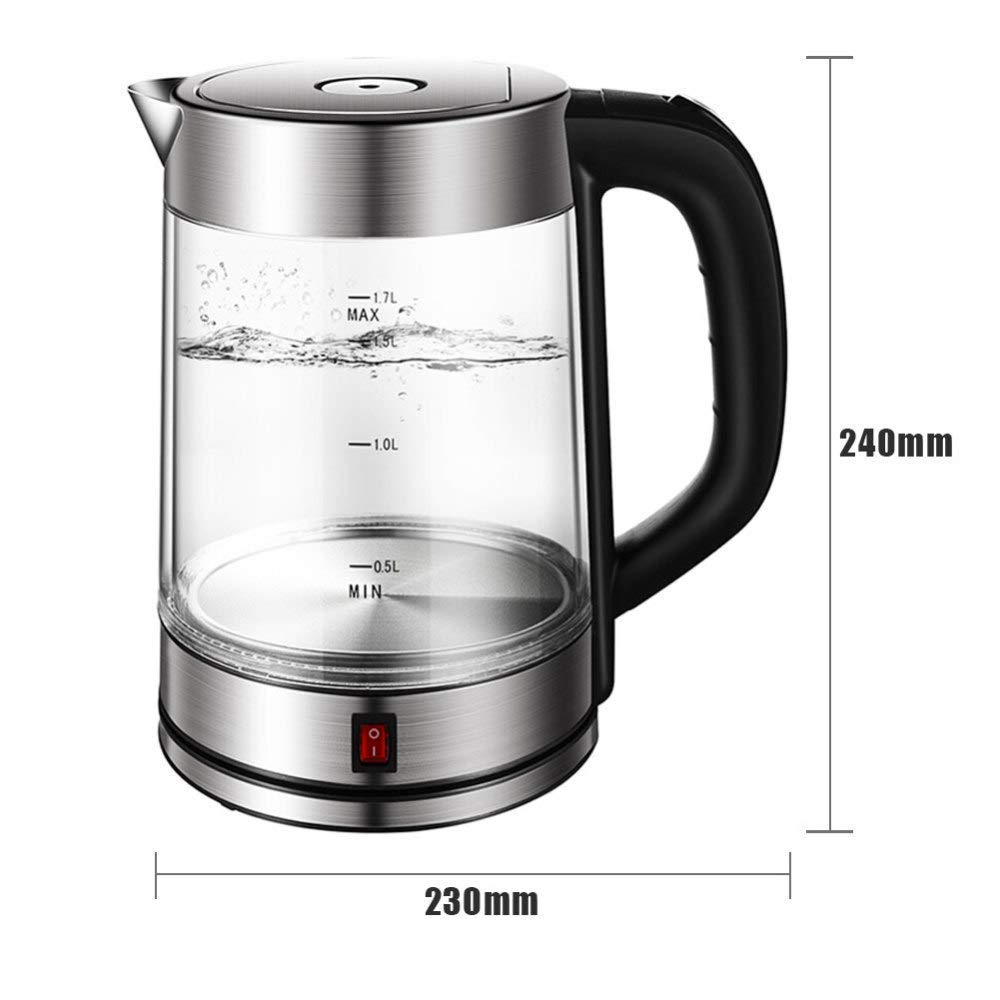 -Bollitore elettrico in vetro borosilicato, bollitore ecologico da 1,7 litri con LED illuminato, senza BPA, bollitore senza fili con coperchio e fondo interni in acciaio inossidabile, spegnimento