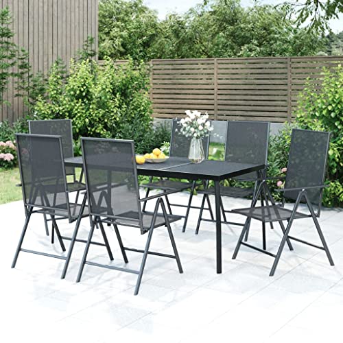 KCCKOM Garden Furniture Set 7 Piece Patio Dining Set Anthracite Steel