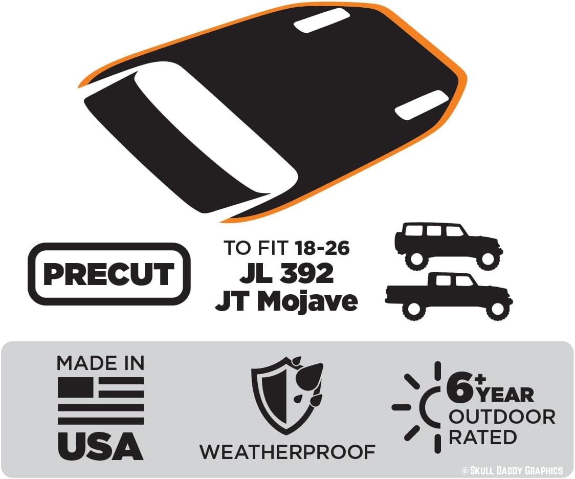 Skull Daddy Graphics Hood Stripe Decal to fit Jeep Wrangler Gladiator Mojave 392 Rubicon JL JT 2018-2026 (Orange Stripe)