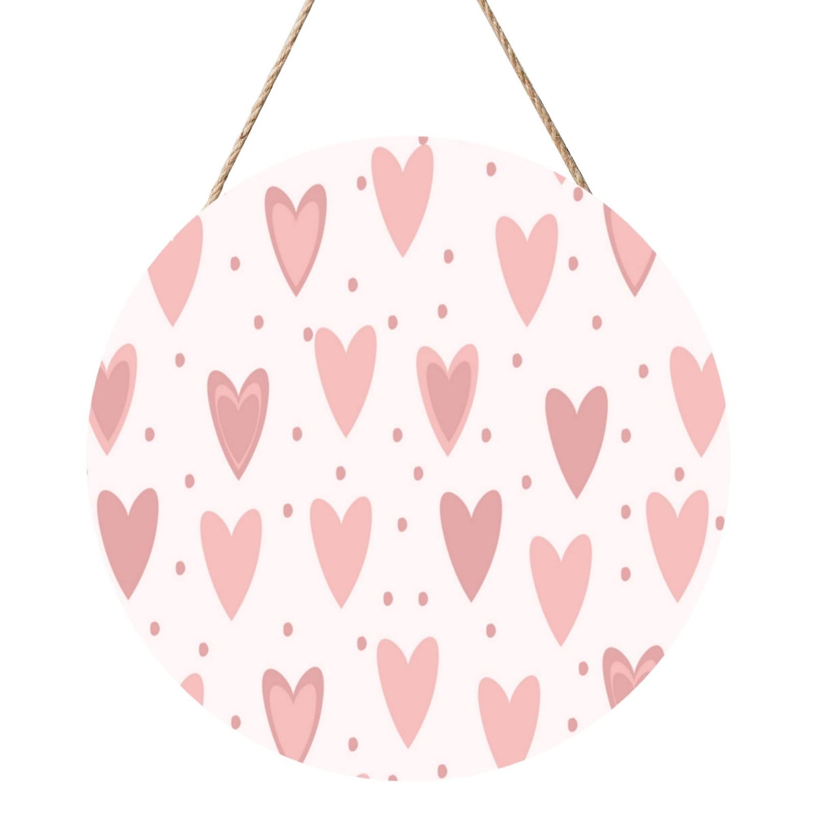 InOmak Print Lovely Hearts Pattern, Round Wood Panel Painting 12 in, Wall Hanging Painting For Home