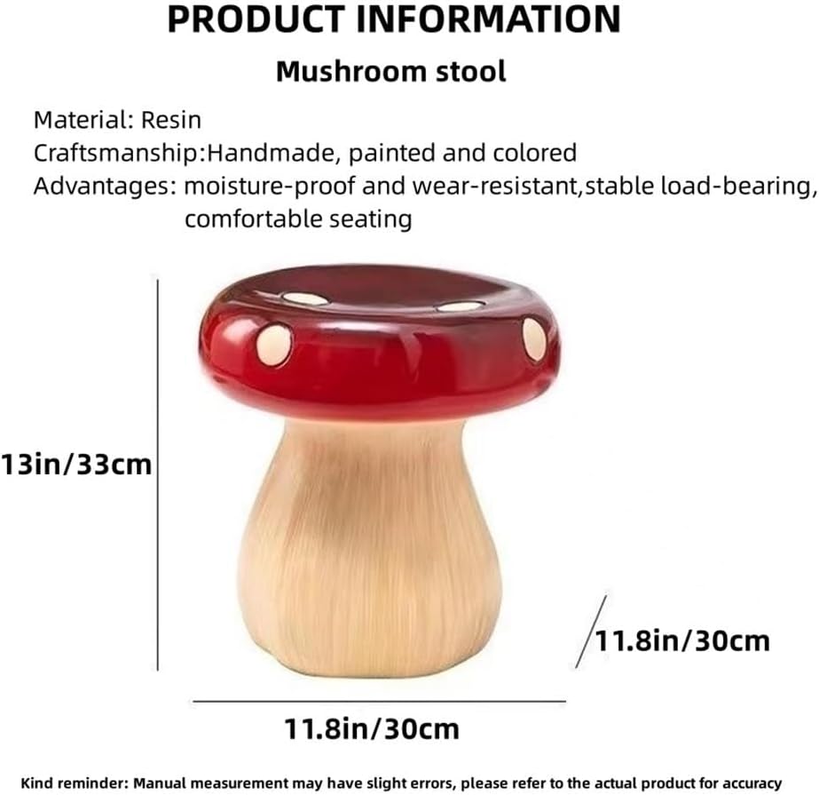 Mushroom Stool, Resin Mushroom Decorative Stool, Small Mushroom Ottoman,Resin Creative Sculpture Decoration for Living Room, Bedroom, Patio, Balcony, Garden, Lawn(Red)