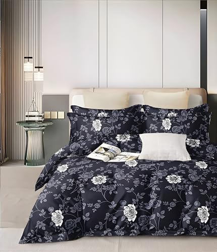 Image of 200 TC Cotton Bedsheet Set with 2 Pillow Covers | King Size Soft Breathable Wrinkle Free - Floral Printed Double Bedsheets | Bed Size 78x78x10 Inches | Pillow Covers Fit Up to 10 Inch