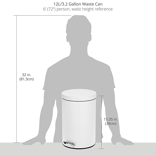 Miniatura 4 de mDesign Cubo de basura redondo de metal de 3.2 galones12 litros, contenedor de basura para baño, tocador, dormitorio, cocina, sala de manualidades,