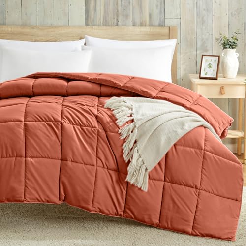 Image of Homelike Moment Comforter King Size - Orange Duvet Insert Down Alternative Bed King Comforter, Lightweight Bedding Comforters Quilted Soft All Season Solid Burnt Orange