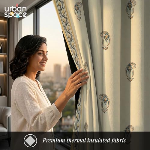 Image of Urban Space 100% Blackout Window Curtains 5 Feet Long Set of 2 | Printed Blackout Curtain | Thermal Insulated Curtains for Living Room, Bedroom Decor, Tieback Included (Jaipur Paisley Teal, 5 Feet)