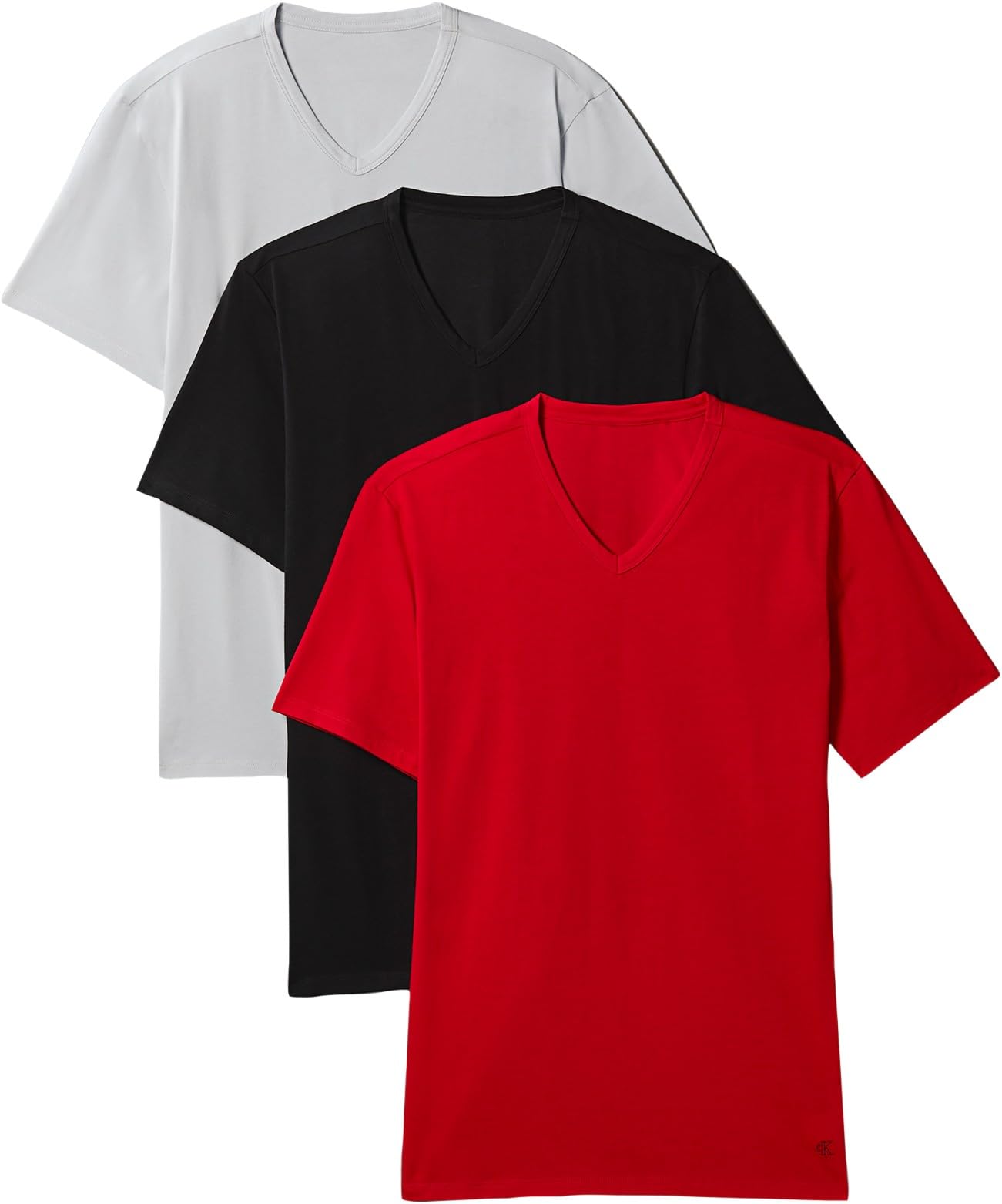 Calvin Klein Mens S/S V Neck 3Pk Lv00Nb4186 S/S T-Shirt, Black W/White EMB/Goji Berry W/RI, XXL