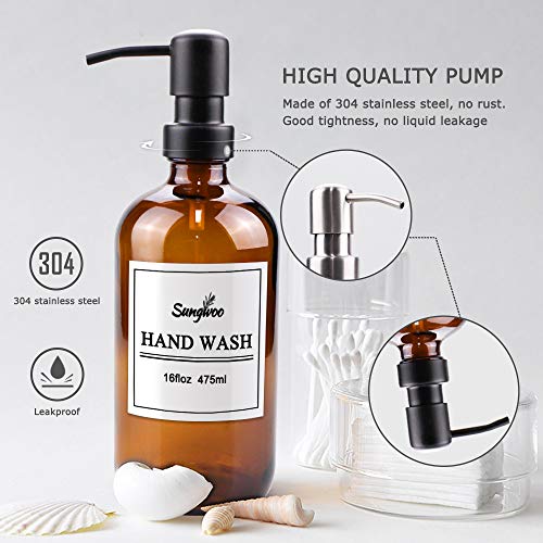 image for sungwoo 2 Pack Hand Soap Dispenser, 16 oz Glass Soap Dispenser with St