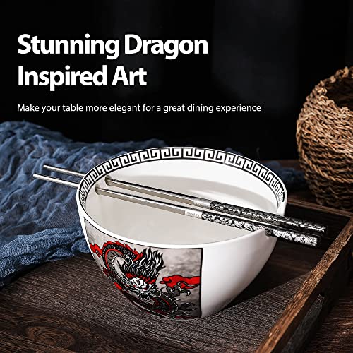 Hagary Dragon Ramen Bowl With Chopsticks Ceramic Bowl Stainless Steel Chopsticks Japanese Style Udon Miso Noodle Soup Bowls Housewarming Wedding Gifts Designed In Korea thumb #2