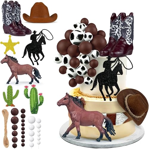 34 PCS Cowboy Cake Toppers Cowboy Hat and Boot Horse Cake decorations Western Cowboy Cowgirl Birthday Baby Shower for Western Theme Party Favors Supplies