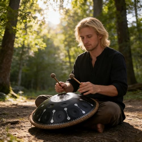 Tambor Handpan negro con 10 notas y patrones miniatura 1