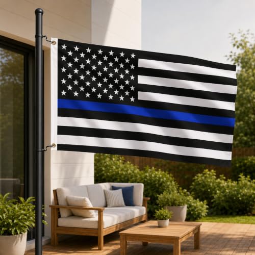 Image of AhfuLife 2pcs Thin Blue Line American Flag 3x5 Ft for Outside