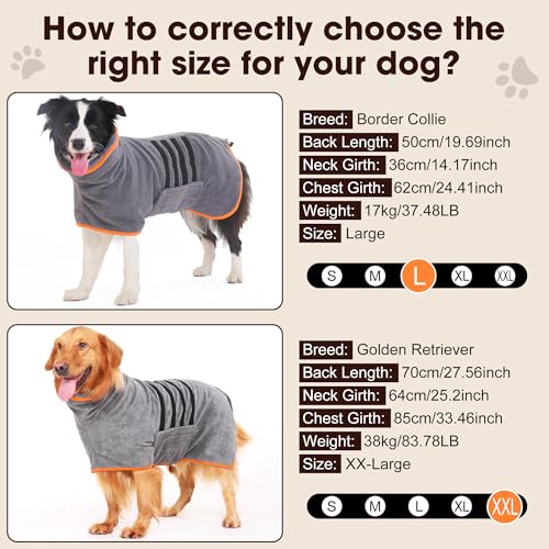 HezzLuv Bademantel für Hunde, Microtuch aus Mikrofaser für Mittelgroße und größere Tiere - Grau, Schnelles Trocknen, Super Saugfähig, perfekt für Hunde und Katzen (Orange, XL)