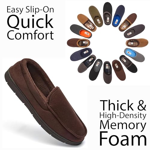 Fruit of the Loom Men’s Moccasin Slippers – Memory Foam Indoor Outdoor House Shoes, Cozy Fuzzy Footwear for Men, Dad, Husband, Christmas Gift, Non-Slip Suede Design, Brown, Large - image 6