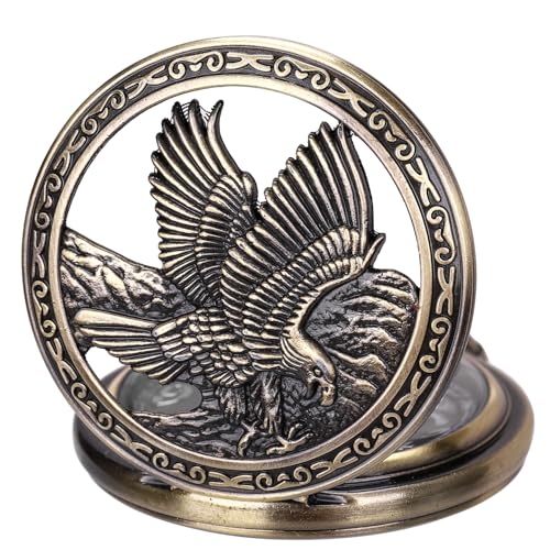 Image of SIBOSUN Eagle Design Pocket Watch with Chain Oversized 50MM 1.96 Inch Quartz Movement Arabic Numerals Half Hunter Cover Analog