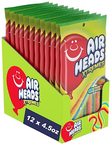 Airheads Xtremes Belts Sour Candy, Rainbow Berry, Non Melting, Bulk Party Bag, 4.5 oz (Pack of 12)