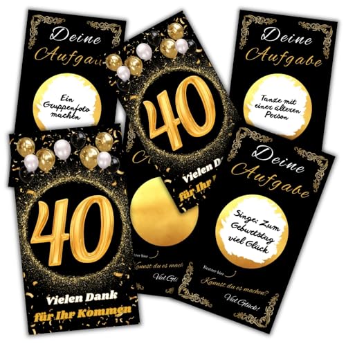JOCERO – 40. Geburtstag Rubbelkarten für Erwachsene, 15 Selbstausfüllbare Rubbelkarten – Lustiges Partyspiel mit Aufgaben, Mutproben & Jubiläumsspiel, Geschenkidee für Gäste