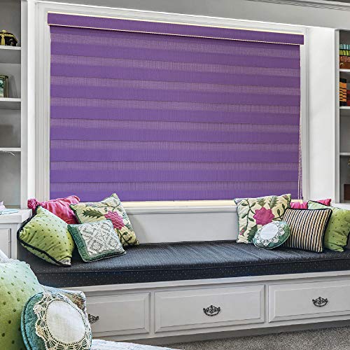 Image of ZEBRA BLINDS Polyester Zebra Blind for Windows Dual Layer Zebra Roller Shades Light Filtering Sheer Window Treatments Privacy Light Control for Day and Night, Color Lavender, W90XH130CM