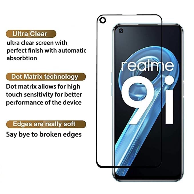 Image of Screen Protector for realme 9i 4G (Black) Tempered Glass Edge-to-Edge 6D Screen Guard With Installation Kit