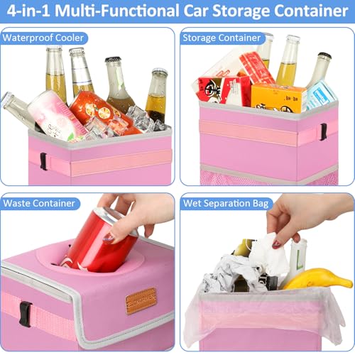 Image of ELONGRIVER Car Trash Can Bin for Back Seat Leak Proof, Cute Car Trash Bag Hanging, Vehicle Trash Can for SUV Truck Van, Automotive Garbage Cans Front Seat Pink