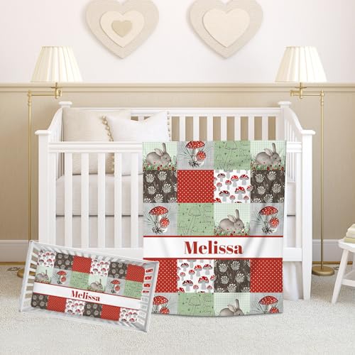 Noverbibi Personalized Baby Crib Bedding Sets, Modern Mushroom Cartoon Animal Themed, 2 Piece Crib Bedding Sets, Standard Crib Size, Red