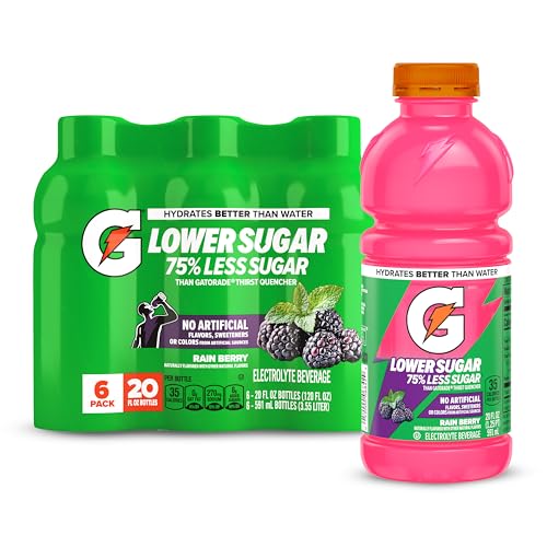 Gatorade Lower Sugar Sports Drink, Rain Berry, 20 fl oz Bottles, (6 Pack) - image 1