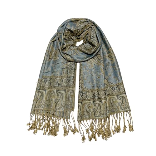 Image of Pashmina Scarf for Women Shawls and Wraps Reversible Paisley Vintage Jacquard Soft Silky Rave Scarves Men