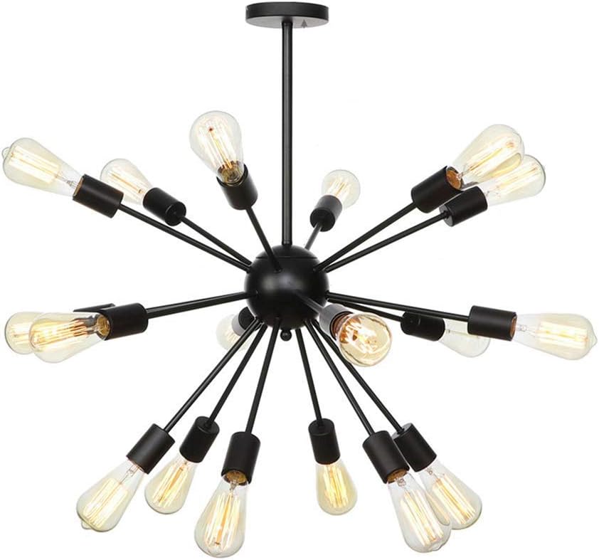 Chandelier 18 Lights Modern Sputnik Mid Century Pendant Lighting Fixture Industrial Iron Ceiling Light Fixture for Kitchen Dining Room Living Room,Black,18 Lights