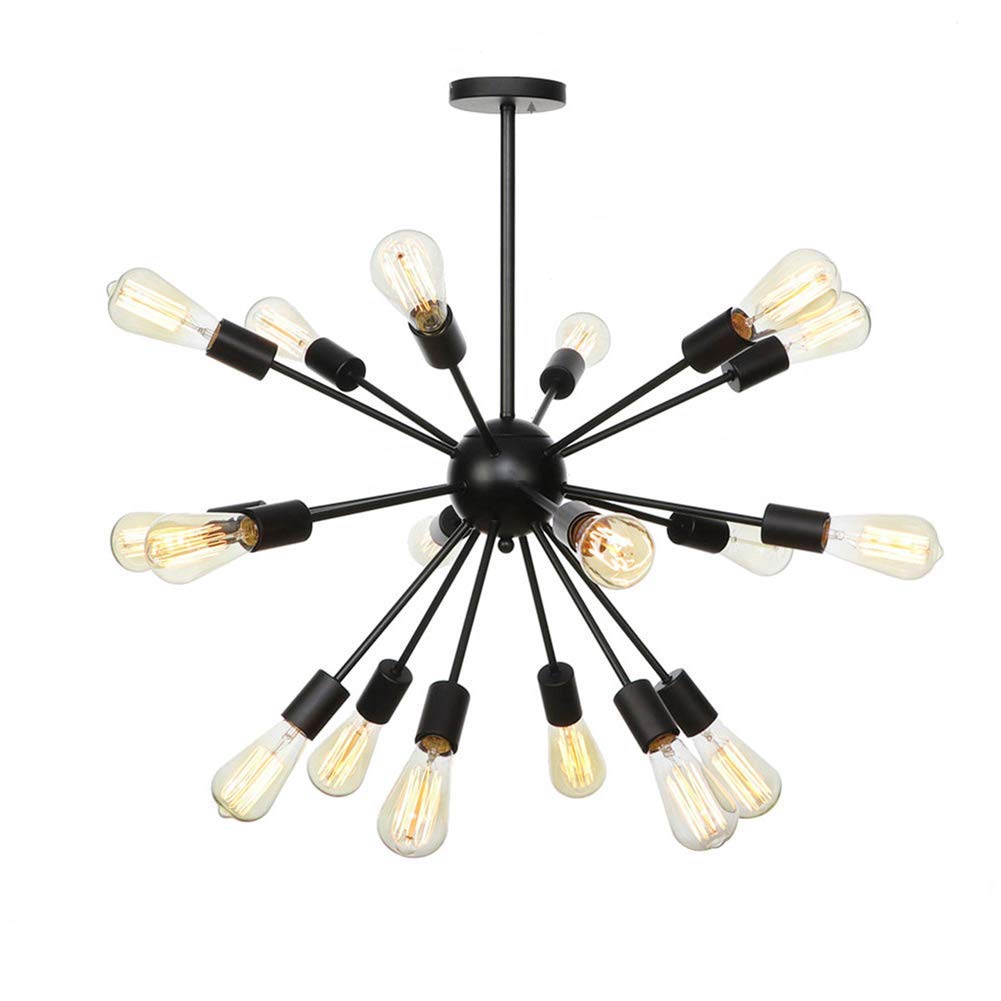 Abinlina Elegant Black 9-Light E27 Chandelier Pendant Ceiling Light Fixture for Kitchen, Dining Room, and Living Room(18 Lights)