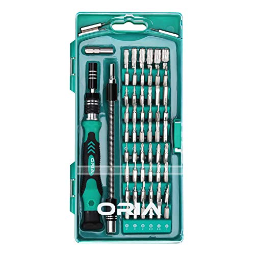 ORIA Precision Screwdriver Kit, 60 in 1 with 56 Bits Screwdriver Set, Magnetic Driver Kit with Flexible Shaft, Extension Rod for Mobile Phone, Smartphone, Game Console, Tablet, PC, Green