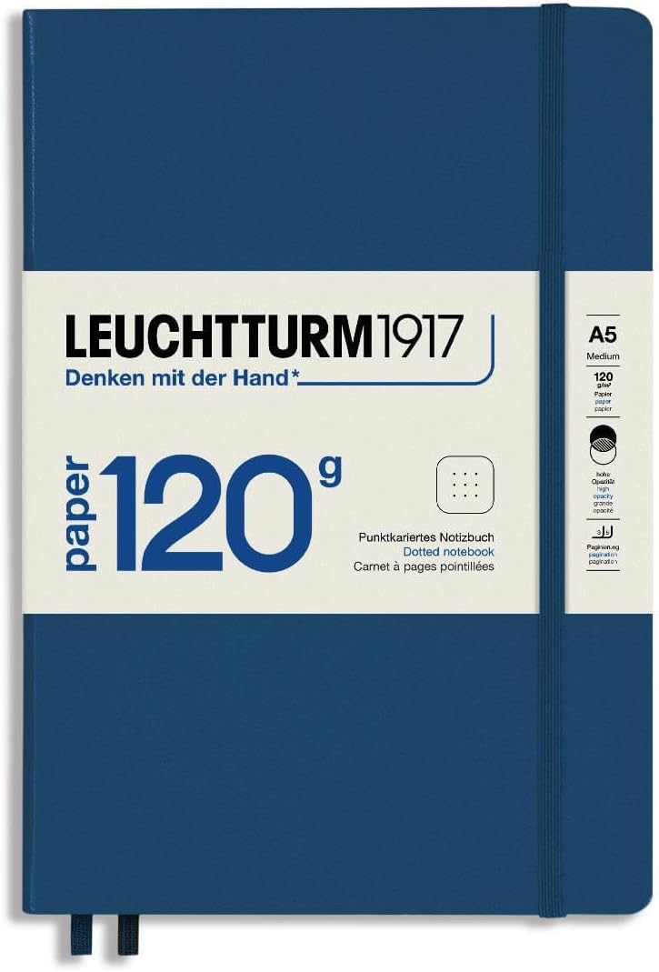 LEUCHTTURM1917 372383 Notebook Medium A5, Edition 120, Hardcover, 203 Numbered Pages, with 120g/sqm Paper, Navy, Dotted