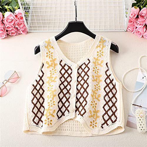 Image of Women Vest, Women Crochet Knit Diamond Sweater Vest Button Up Crop Cardigan Waistcoat