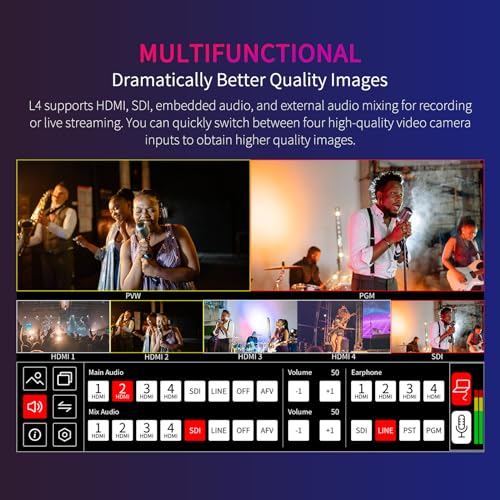 Image of FEELWORLD L4 10.1 Inch Touch Screen Video Switcher 10.1 inch Touchscreen, Real-time Preview 5 Input Sources PST PGM and Operation Interface