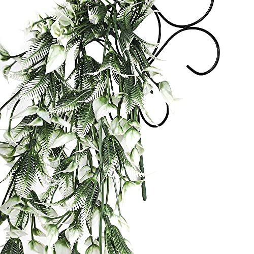 Image of Foliyaj Artificial Greenish White Flower Leaf Vine with Metal Wall Stand | Decoration Items for Living Room | Creeper for Wall Decor (Length 70 cm + 1 Metal Wall Stand)