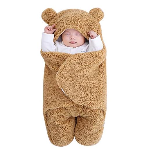 Josopa Manta de Felpa para bebé recién Nacido, Manta de recepción Suave con Capucha, Saco de Dormir para niñas de 0 a 6 Meses, Color Caqui