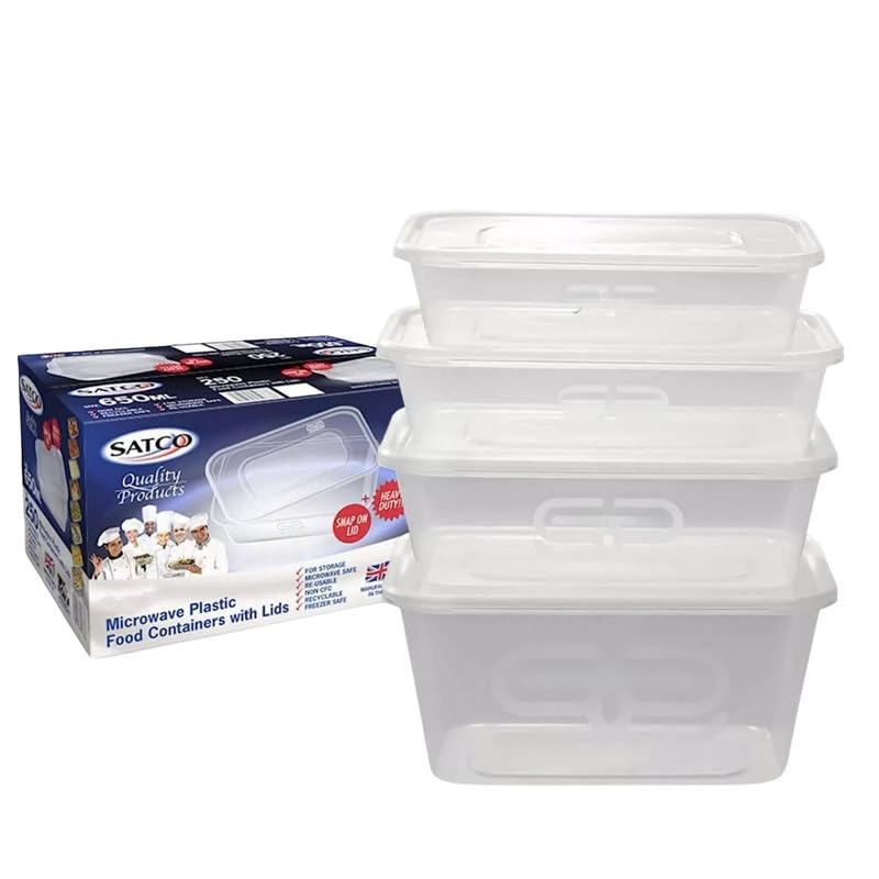 Satco Food Containers 500ml with Lids – Microwave Safe Meal Prep Containers, Leakproof Takeaway Boxes for Food Storage, Freezer Safe Reusable Plastic Containers for Meal Prep & Takeaway (Pack of 50)