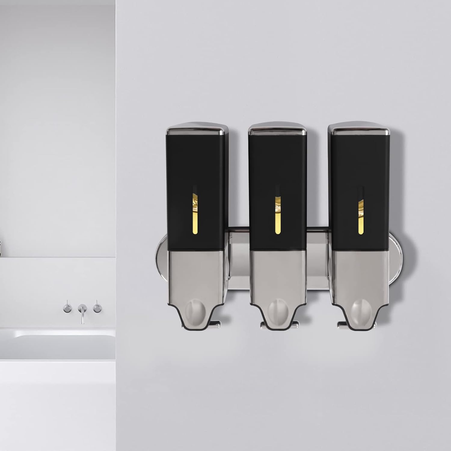 Shower Soap Dispenser 3 in 1 Chamber Wall Mounted Bathroom