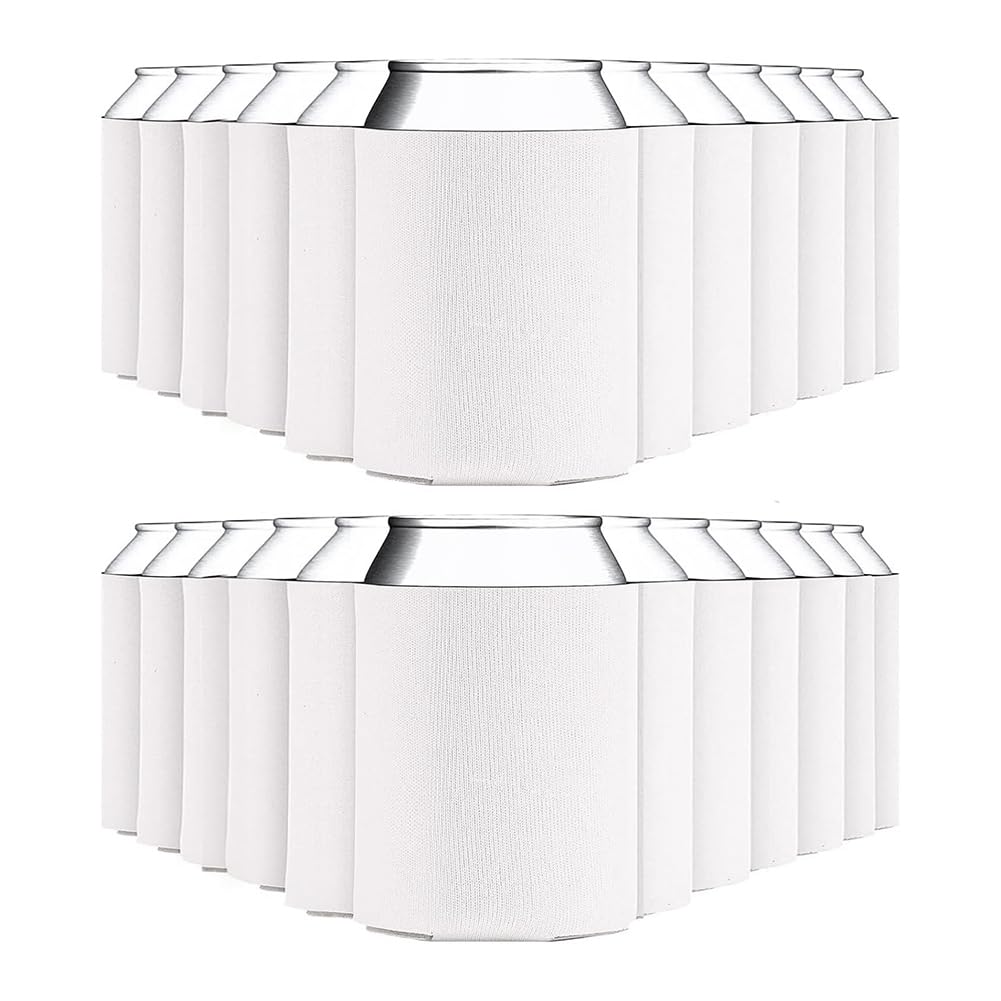 Koolenry 25 Pack Blank Can Cooler Sleeves Sublimation Blanks for Vinyl Plain Foam Can Sleeves Coolers Soda Cans White