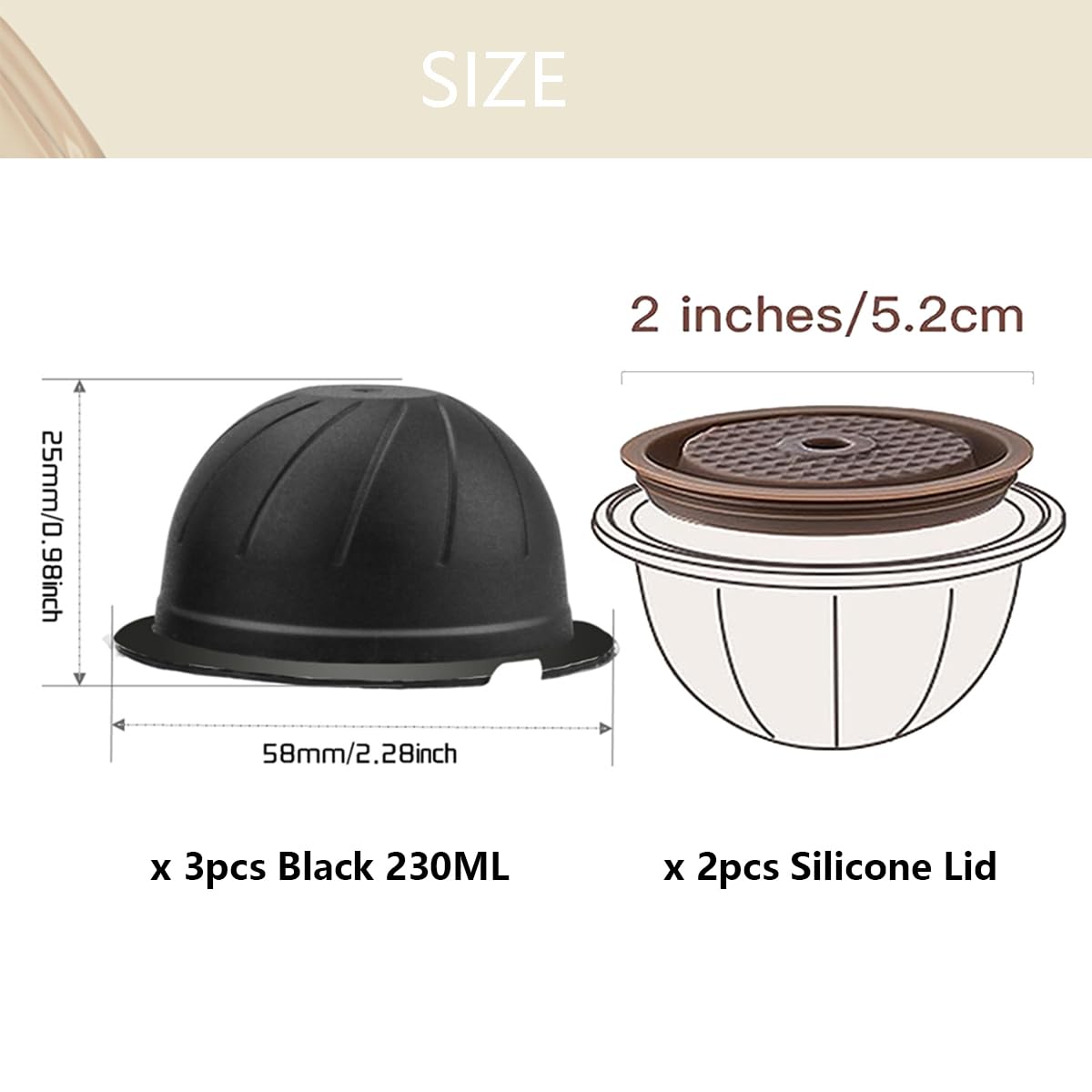 LUKELI 5 Pcs Vertuo Reusable Capsule Vertuo Pods Refillable Coffee Capsules for VertuoLine Refill Vertuoline Pod Fits for Nespresso Vertuo (230ML+2pcs Silicone Lid) - Image 2
