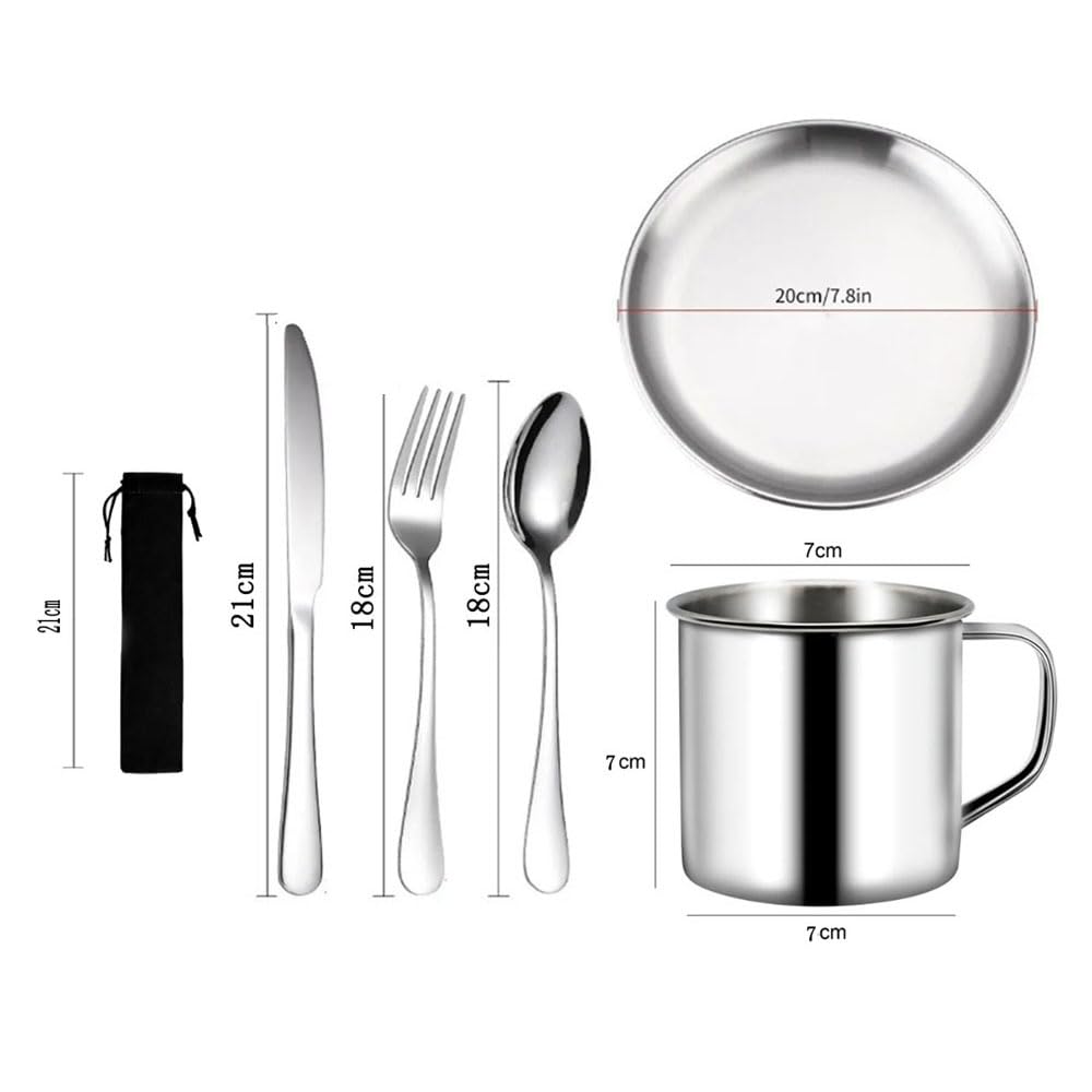Set Posate Da Campeggio 7 Pezzi Per 1 Persona - Acciaio Inox Con Piatto, Ciotola E Bicchiere - Custodia Inclusa - 3