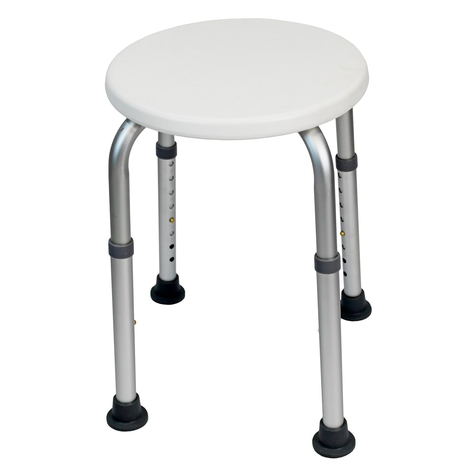 Easigear Round Bath Stool, Height Adjustable Shower Seat with Anti-slip Feet, White, Aluminium Frame