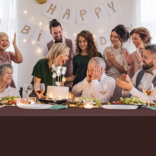 Image of 16 Pack Brown Plastic Tablecloth for Rectangle Tables, Premium Decorative Brown Disposable Table Cloths for Parties, Bulk Rectangle Party Table Cover for Birthday, Wedding, Anniversary, 54 x 108 Inch