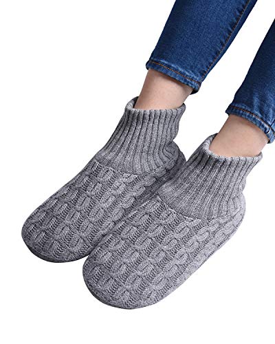Panda Bros Slipper Socks for Women Soft Cozy Thick House Indoor Boot Sock Shoes with Anti-Skid Bottom Soles (middle gray,5-7.5)