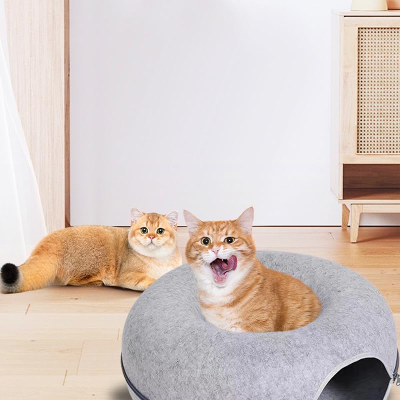 Letto a tunnel a forma di ciambella per gatti, letto a tunnel per gatti indoor - Letto rotondo per gatti in feltro con tunnel a forma di ciambella rimovibili e traspiranti | Tunnel in per gatti