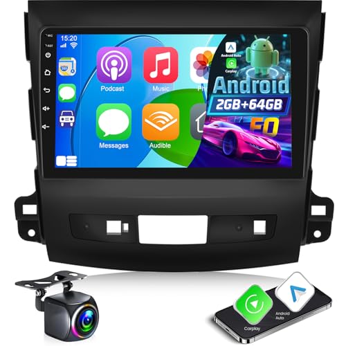 2G+64G Android Autoradio pour Mitsubishi Outlander 2/Peugeot 4007/Citroen C-Crosser 2008-2015 avec Wireless Carplay & Android Auto, Écran Tactile 9 Pouces...