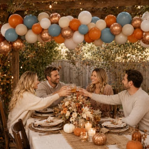 Image of Orange and Blue Balloons, 12 Inch Burnt Orange Dusty Blue Copper Balloon | Retro Fall Color Terracotta Metallic Copper Sand White Beige Latex Balloons for Boys Little Pumpkin Fall First Rodeo Western