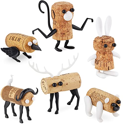 Corkers Animals Wine Accessories by Monkey Business, Collectible Novelty Gift, Pack of 6 Different Figurine Crafting Parts for Corks