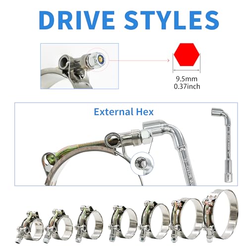 Peromi 12Pcs Hose Clamp Set, Peromi T-Bolt Radiator Heavy Duty Hose Clamps 6 Size 3/4 Inch 1 Inch 1.25 Inch 1.5 Inch 1.75 Inch 2 Inch Working Range 28-64Mm thumb #2