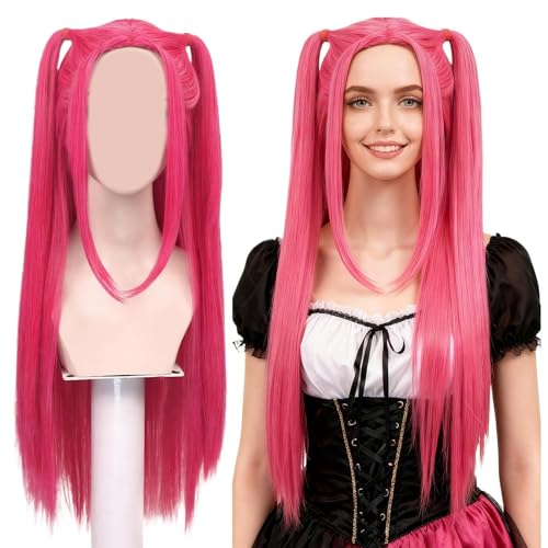 Cosplay Anime Characute Perücke, Hunters Kostüm Perücke, Lange Pink Hair Mit Haarnetz, Halloween Spielen, Kostüm Wig Für Cosplay-Requisiten, Halloween Accessoires